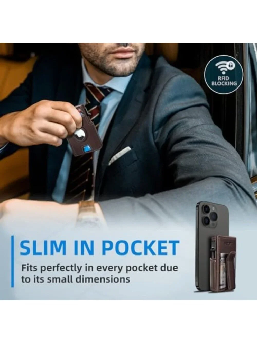 Slim RFID Blocking Wallet with Money Clip, Pop-Up Card Holder, Gift Box Included